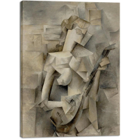 Tranh in vải nghệ thuật Wieco Cô gái với đàn mandolin 1910 của Pablo Picasso Tranh tường trừu tượng 