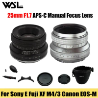 Wesley WSL 25mm F1.7 APS-C Lens Manual Focus MF Mirrorless Cameras Lente for Canon EOS-M Sony E Fujifilm X Fuji X M4/3 Mount