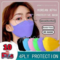 10 PCS Masker KF94 Dewasa Warna 4ply Layer Disposable Adult Earloop Korea Protective 3D Face Mask