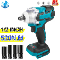 18V Brushless Electric Impact Wrench 520N.m 1/2 Inch Cordless Wrench with 4 Socket For Makita 18V Battery Power Tool
