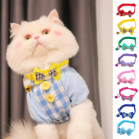 Plaid Bow Dog And Cat Collar Adjustable With Bell Collar Z9H2
