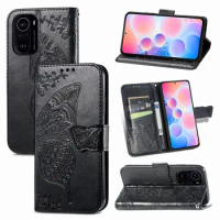 Cute Butterfly Case for Xiaomi Redmi K40 (K40+Pro) Cover Flip Leather Wallet Book Black Red Mi 40K RedmiK40 K40Pro K 40 Pro