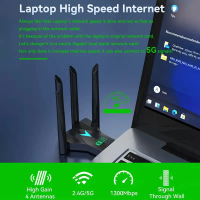 băng tần kép 1300mbps WiFi USB bộ chuyển đổi 2.4g/5ghz wi - fi dongle usb3.0 802.11ac 4 - ăng-ten Wi