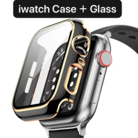 Watch case+ glass for Apple watch case 45mm 41mm 44mm 42mm 40mm 38mm 360° Protective shell iWatch series 9 8 7 6 5 4 3 SE Case