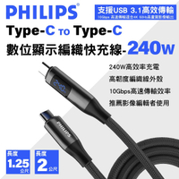 真便宜 PHILIPS飛利浦 Type-C to Type-C PD USB3.1 數位顯示編織快充線-240W(1.25M/2M)-10Gbps資料傳輸 4K影像支援