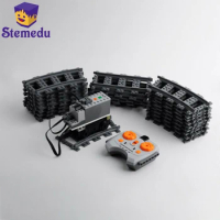 DIY Train Motor Set IR Remote Receiver AAA Battery Case LED Strip Rail Tracks compatible with 88002 city train PF MOC Blocks