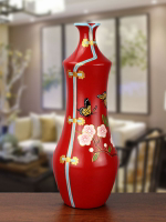 大井陶瓷中式手繪花鳥輕奢花瓶客廳酒柜玄關家居裝飾品彩繪擺件