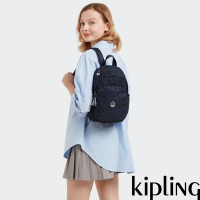 Kipling 沉穩藍三角花紋拉鍊式小巧收納後背包-DELIA MINI