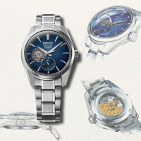 SEIKO 精工 Presage 新銳系列 三日鍊 開芯機械錶 母親節送禮首選-銀x藍/40.2mm SPB417J1/6R5J-00A0B_SK045