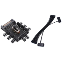 1 Pcs Multi Way Splitter Cooler Cooling Fan Hub &amp; 1 Pcs 24Pin Dual PSU Power Extension Cable 12.6 Inches / 32Cm