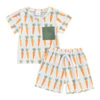 เด็กวัยหัดเดิน เด็กผู้ชาย ชุดฤดูร้อน 0-18M หรือ 2-3T คอกลม แขนสั้น เสื้อหน้าอก กระเป๋า กางเกงขาสั้น 