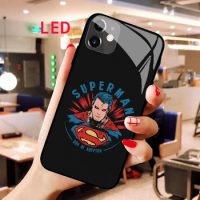 Luminous Tempered Glass phone case For Apple iphone 12 11 Pro Max XS mini Superman All Inclusive Popular LED Backlight New cover