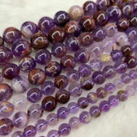 Cacoxenite Auralite 23 Natural Stone Super Seven Ghost Purple Lodolite Quartz Round Loose Beads Gemstone For Jewelry Making DIY