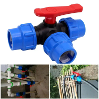 [HOT NMHV RTG 511] 1x PE Pipe 3-Way Ball Valve 20/25/32/40/50mm Plastic Valve Ball Valve Quick Conne