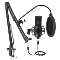 FIFINE USB Condenser PC Microphone with Adjustable desktop mic arm &amp;shock mount for Studio Recording Vocals Voice,Vidoe,Audio