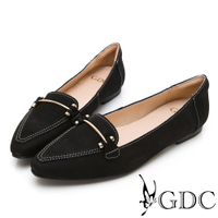 GDC-真皮砂霧質感精緻車線素雅鐵扣尖頭楔型鞋-黑色