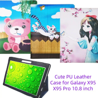 Sarung Kulit PU, Reka Bentuk Comel, untuk Galaxy X95 X95 Pro 10.8 inci, Sarung Tablet Android, Pemeg