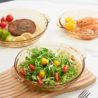 免運 鮑魚盤子玻璃碗高級感菜盤家用玻璃盤耐高溫碟子可微波備菜分餐盤-快速出貨