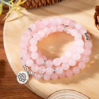 108 Mala Beads Rose Quartz Stone Healing Bracelet-Pink Beads Mala Prayer Bracelet-Meditation Spiritual Chakra Bracelet
