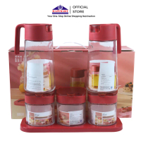 5 In 1 Botol Minyak Dengan Toples Bumbu Dapur Bahan Kaca Tebal/Set 2 Botrol Minyak Kaca & Set 3 Topl