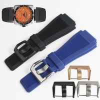 33mm*24mm Black Blue Silicone Rubber Watchband Pin Clasp Diver Resin Strap For Bell Ross BR01 BR03 Watch BR