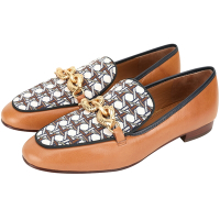 TORY BURCH Jessa 幾何織紋山羊皮金屬鍊樂褔鞋(棕色)