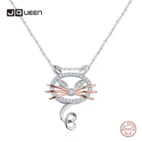 JQUEEN Cat Pendant White Gold Rose Gold Choker Necklace Women 925 Sterling Silver Zircon Necklace