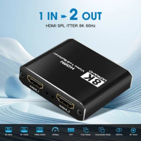 8K 60Hz HDMI Splitter 4k 120Hz HDR10 1x2 Video Distributor 1 in 2 Out 3D HDMI2.1 Splitter Adapter for PS5 PS4 PC To TV Projector