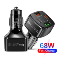 68W Car Charger USB Type C PD Fast Charging Phone Quick Charge for iPhone 15 14 13 Huawei Xiaomi Samsung iPad Laptop Tablet