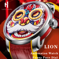 Lucky Harvey Chinese awakening Lion dial Automatic mechanical movement Watches for men Synthetic sapphire waterproof luminous