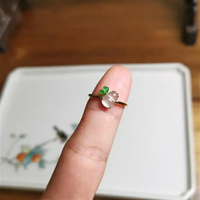 日韓玻璃種吊墜玉髓葫蘆配陽綠隨形s925純銀鑲鑲戒指開口可調節