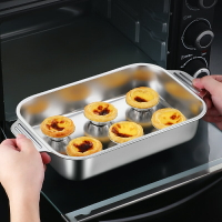 不銹鋼烤盤烤箱用烘培專用器皿家用長方形雙耳托盤芝士焗飯盤子深