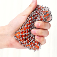 Cast Iron Cleaner Stainless Steel Chainmail Scrubber for Skillet Wok Pot Pan Pre-Seasoned Pan BBQ Grill Brus Kitchen Accessories