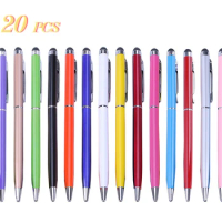 20pcs 14-color Mini Universal Metal Ballpoint Pen Two-in-One Stylus Pen Text Engraving Custom Logo Office School Advertising Pen