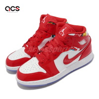 Nike 休閒鞋 Air Jordan 1 Mid SE 女鞋 經典 喬丹一代 漆皮 幾何印花 大童 穿搭 白紅 DC7248600