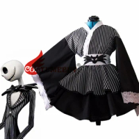 Nightmare Christmas Jack Skellington Cosplay Female Costume Jack Kimono Lolita Dress Outfits Halloween Carnival Suit