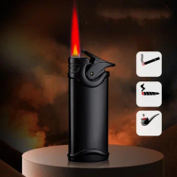 Metal Turbo Jet Windproof Lighter Refillable Butane Gas Cigar Cigarette Lighter Red Flame Butane Gas Lighter Men's Gift