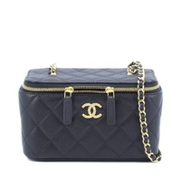 Chanel Small Vanity Case CC Gold Crystal Twisted with Chain Black Caviar GHW I17199C