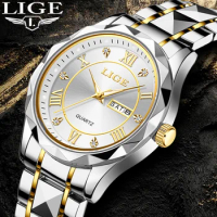 LIGE Man Watch Business Simple Fashion Classic Stainless Steel Band Quartz Watch for Men Waterproof Luminous Calendar Wristwatch