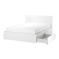 MALM 雙人床框, 白色, 附lönset床底板條/2件床底收納盒