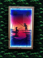 Frame 3D Lukisan + Lampu Led Custom Foto Jati Kaca Kayu Dinding