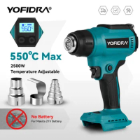 Yofidra 2500W Electric Heat Gun 2 Gears LED Temperature Efficient Home Air Dryer With 3 Nozzles For makita 18V Battery