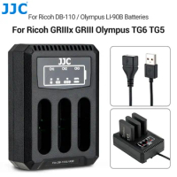 JJC DB-110 LI-90B Multi Battery Charger Triple USB Camera Charger for Ricoh GRIIIx HDF GRIII HDF Olympus TG7 TG6 TG5 TG4 TG3 TG2