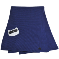 Karl Lagerfeld Paris 墨鏡貓亮片LOGO圖騰造型圍巾(深藍)