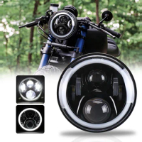 Motorcycle 7" Round Headlight 50W Halo Led Projector for Honda CB400 CB500 CB1300