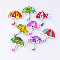 Retail For Diy 10Pcs Random Mixed 2 Holes Cartoons Umbrella Pattern Back White Wood Sewing Buttons Scrapbooking 30mmx35mm F0111