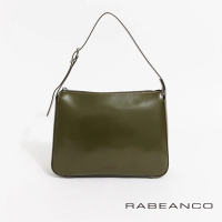 【RABEANCO】真皮亮面可調式肩背包(橄欖綠)