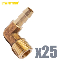 LTWFITTING LF 90 Deg Elbow Brass Barb Fitting 1/4-Inch Hose Barb x 1/4-Inch Male NPT Thread Fuel Boat (Pack of 25)