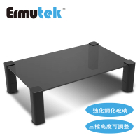 【Ermutek 二木科技】強化玻璃版高度可調式桌上型螢幕收納架/螢幕增高架(黑004-B)