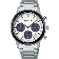 【agnes b.】法式時尚太陽能三眼計時手錶-40mm/熊貓(VR42-KPJ0S/BZ5011X1)